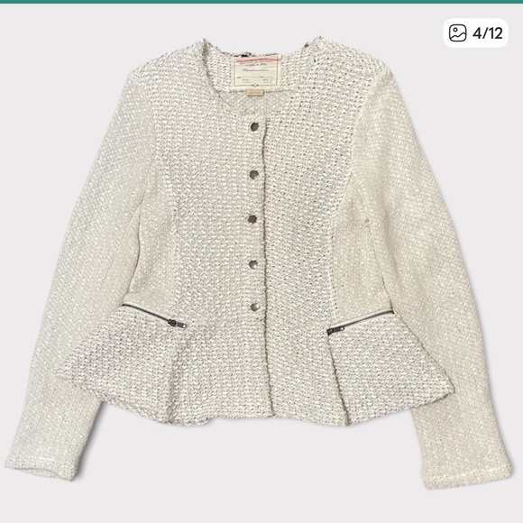 HP Anthropologie Cartoonier Peplum Snap Sweater Coat White/Ivory Size Large - Picture 4 of 7